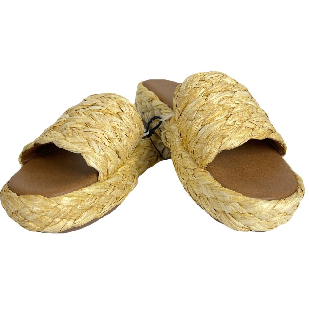 Women Raffia Platform Slide Sandals Woven Straw Natural Summer Size 6 - Picture 9 of 10